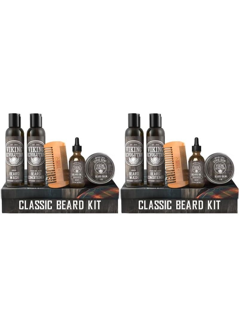 Ultimate Beard Care Conditioner Kit Beard Grooming Kit For Men Softens Smoothes And Soothes Beard Itch Contains Beard Wash & Conditioner Beard Oil Beard Balm And Beard Comb Classic Set 2 packs