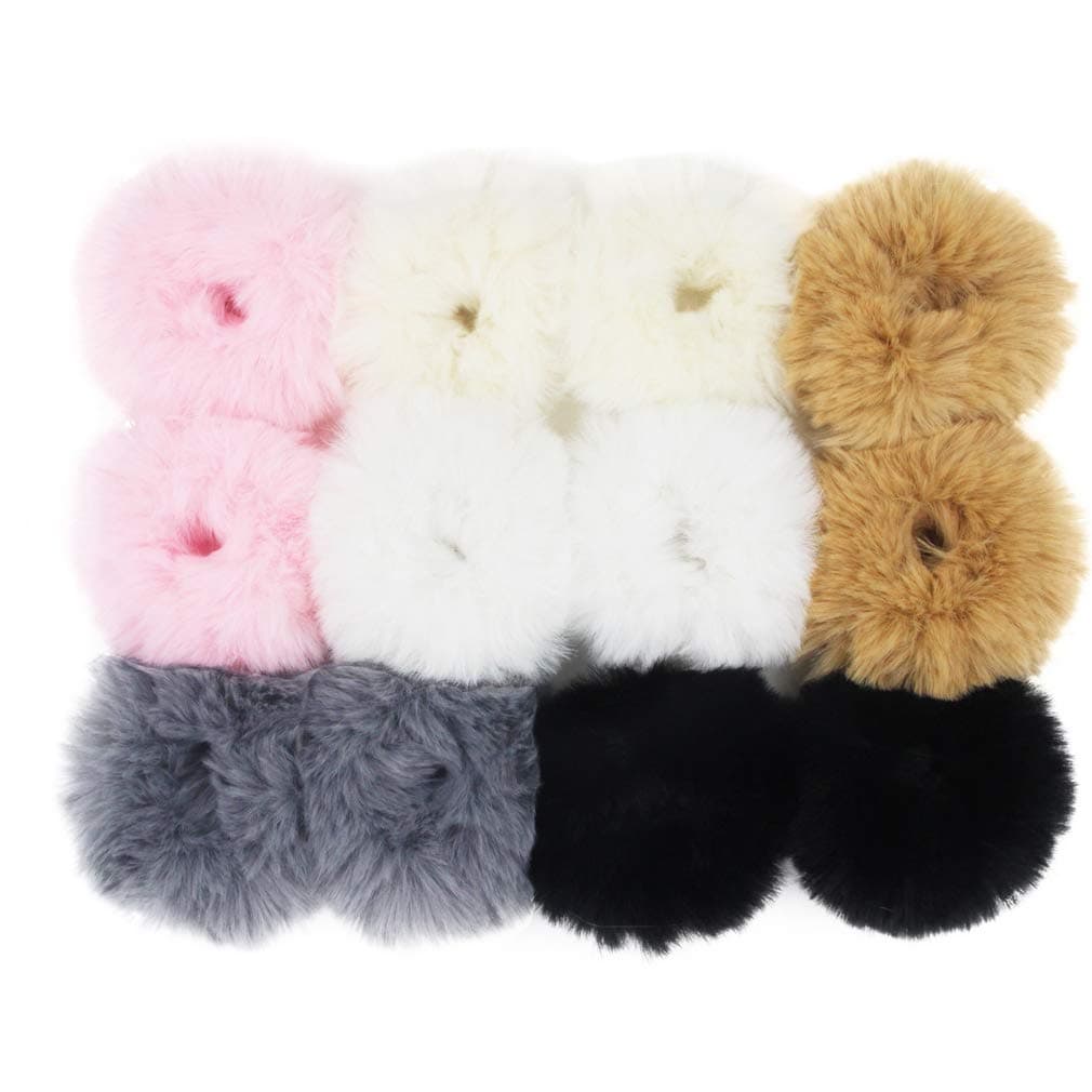 SUSULU Faux Fur Hair Bands Set of 12 Fluffy Fur Scrunchies for Women in 6 Colors Warm and Comfortable Hair Accessories Includes 2 White 2 Gray 2 Light Pink 2 Black 2 Camel 2 Beige