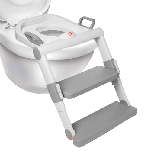 JUNIOR JOE Foldable Potty Training Seat with Stairs - Adjustable Install-Free Toilet Trainer with Non-Slip Splash Guard for Toddler Boys & Girls (GREY)