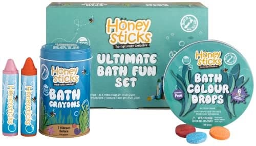 Honeysticks Ultimate Bath Fun Set Non Toxic Bath Crayons 7 Pack and Bath Color Tablets 36 Drops for Hours of Creative Bathtub Fun Natural and Food Grade Ingredients Great Gift Set for Kids