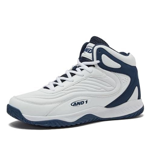 AND1 Pulse 3.0 Basketball Shoes for Men, Indoor or Outdoor, Street or Court Basketball Sneakers Men - Black, Red, or White - White/Dark Blue, 11 Medium