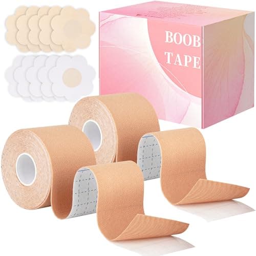 TWINKLING BEADS 2 Pcs Boob Tape for Breast Lift - BoobTape with 10 Pcs Pasties,Body Tape for Women Invisible Breast Bra Tape Beige