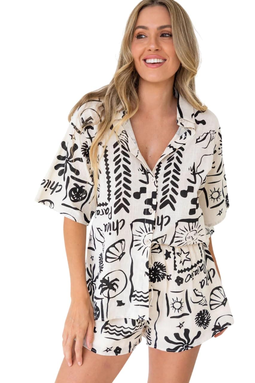 TAGAS Women Polyester Printed 2-Piece Co-Ord Set (W1Cs) White_L