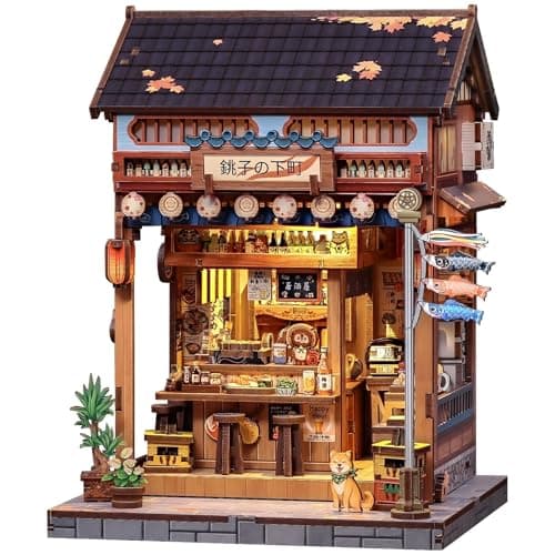 Fsolis Japanese Book Nook Kit DIY Bookshelf Miniature Dollhouse Kit for Adults Mini House Tiny 3D Puzzles Adult Craft Gifts for Women Teenagers Book Lovers Izakaya Kurosawa