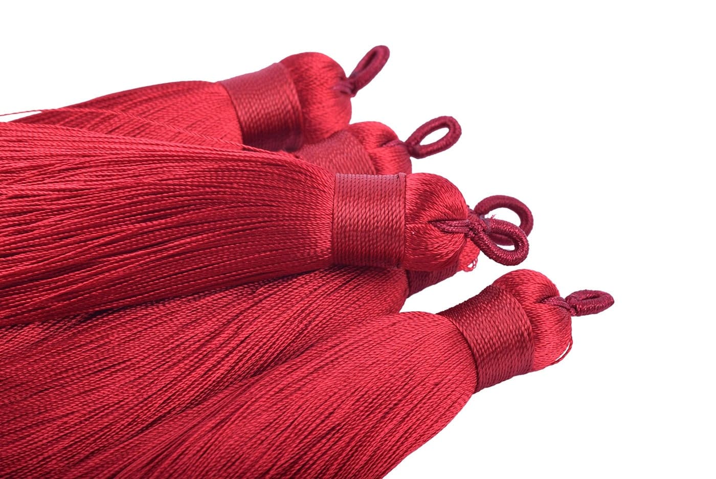KONMAY 10pcs 3.4''(8.5cm) Handmade Imitation Silk Tassels with Hanging Loop for Jewelry Making (Wine)