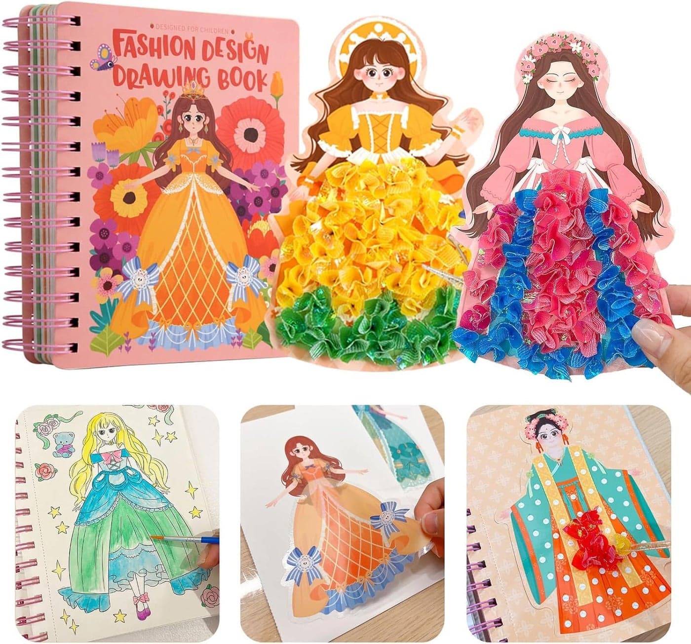 Fashion Design Drawing Book for Girls | DIY Princess Dress Up Sticker Book | Kids Art & Craft Activity Kit with Stickers | Creative Drawing Kit & Gift for Girls (5–10 Years)