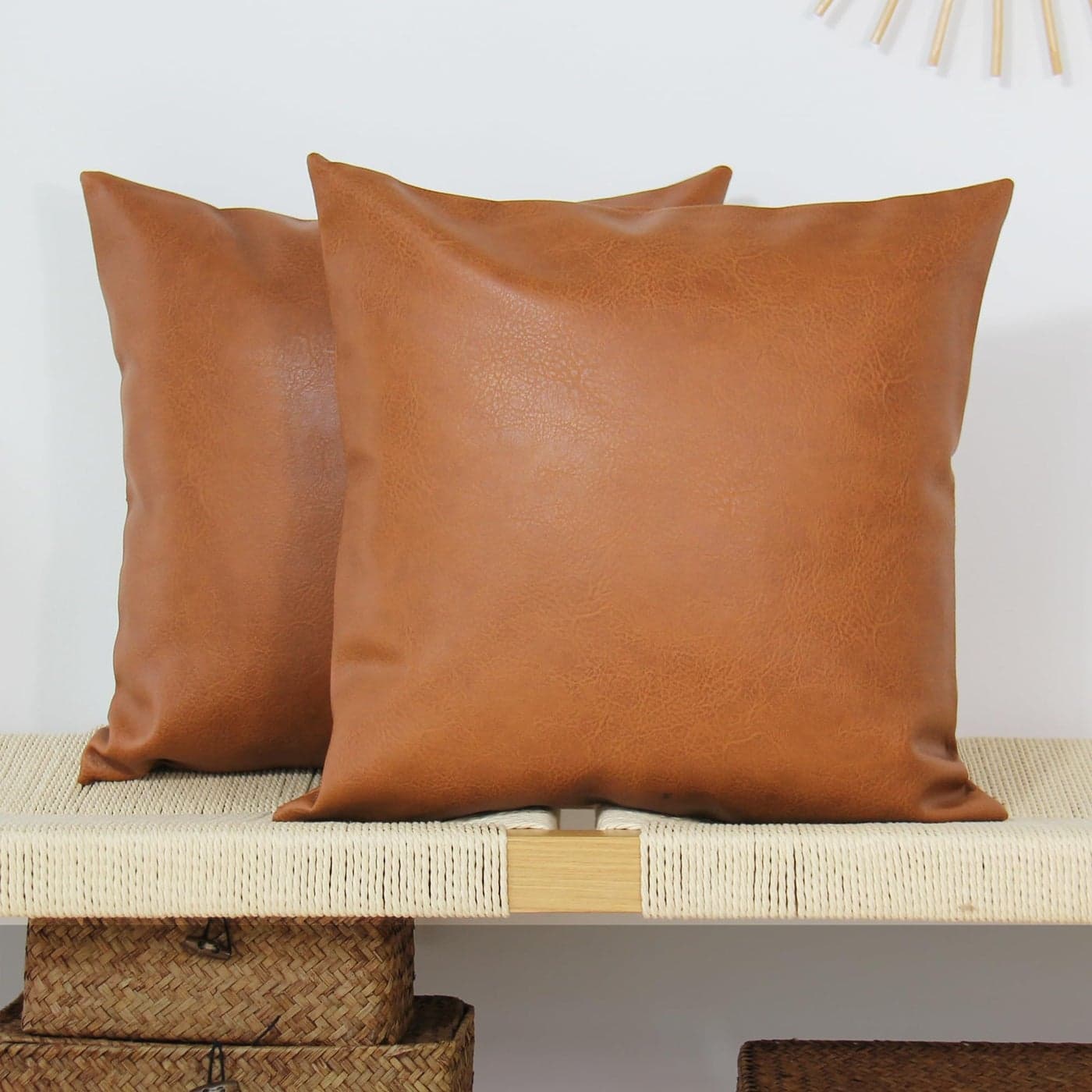 JOJUSIS Modern Leather Throw Pillow Covers for Couch Sofa Bed Set of 2 18 x 18 Inch 100 Faux Leather