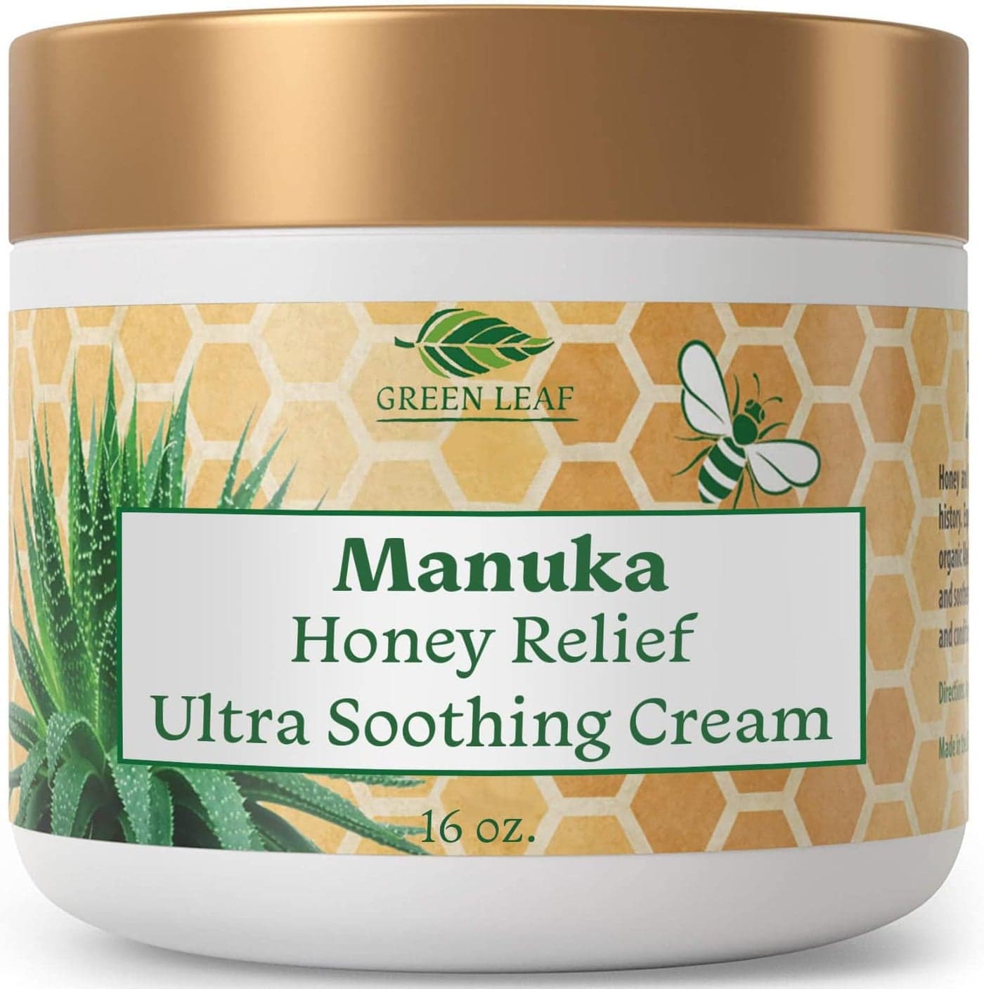 Green Leaf Naturals - Manuka Honey Face Cream - 16oz -Aloe Vera - Jojoba Oil Infused - Body Cream - Gluten Free Moisturizer for Kids & Adults - Nourishing Skin Care