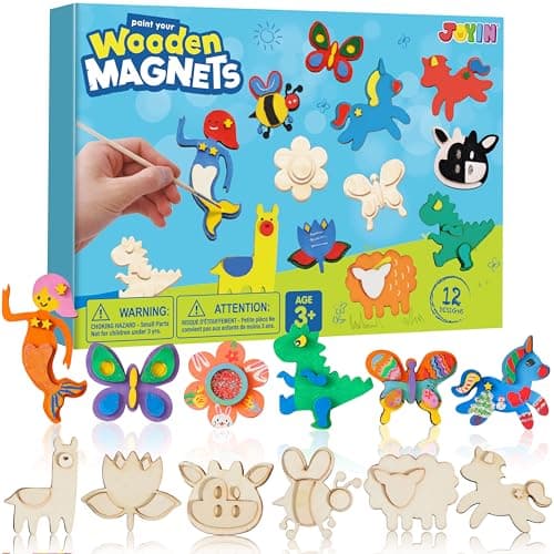 JOYIN 12 pcs Fantasy Wooden Magnets Kids Unicorn Painting Craft Spring and Rainy Day Activities School Art Projects Toys for Kids Aged 3 Birthday Easter