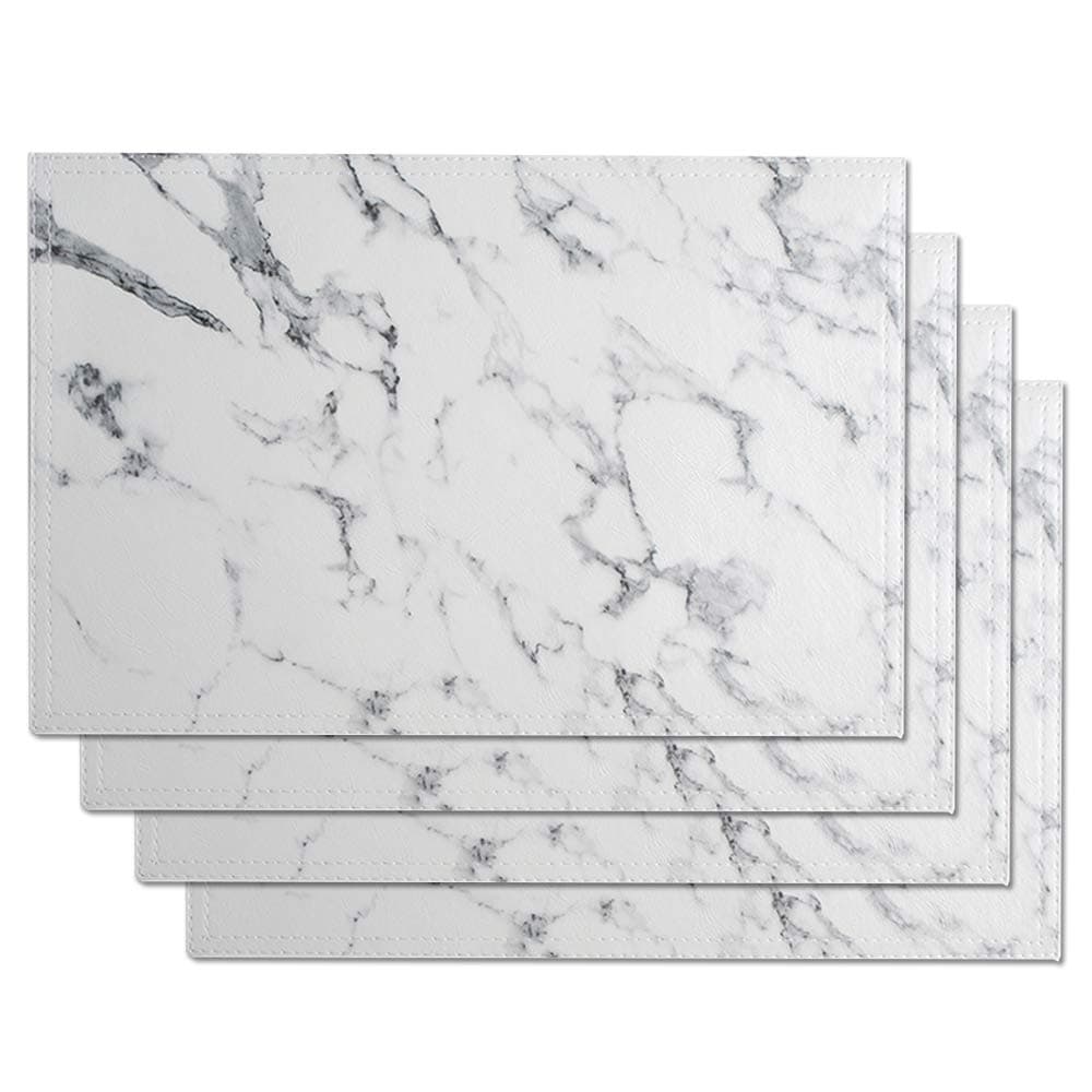 Marble Leather Placemats for Dining Table Waterproof Set of 4 Marble Decor for Kitchen Table Easy to Clean PU Place Mats for DinningOffice