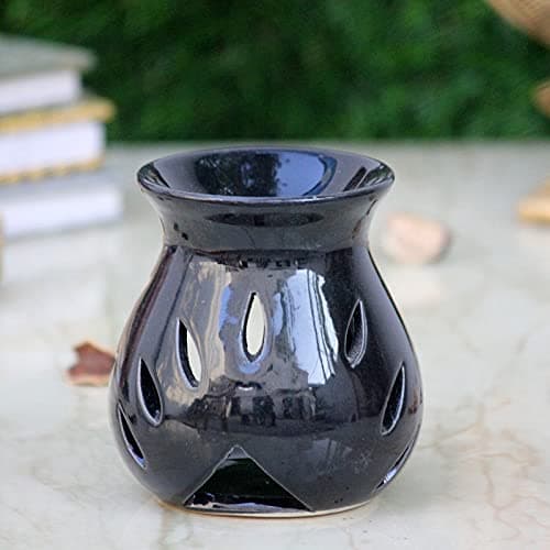Breezy Aroma Black Ceramic Tealight Candle Holder Oil Burner - Aroma Lamp - Aroma Diffuser (3.5 H x 3 W Inch )