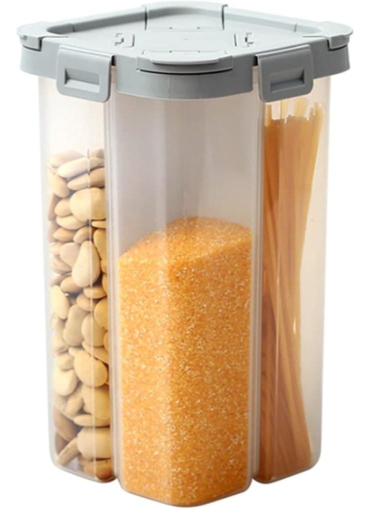 Cereal & Dry Food Storage Container, 2.3L Four-Compartment Container With Lids, And Removable Partition, Airtight Plastic Kitchen Containers BPA Free