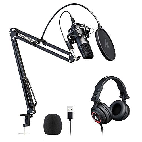 MAONO AU-A04H Computer USB Microphone with Studio Headphone Set, Cardioid Podcast Condenser Mic for Gaming, Recording, PS4, Streaming, ASMR, YouTube, Singing, Vocal, PC