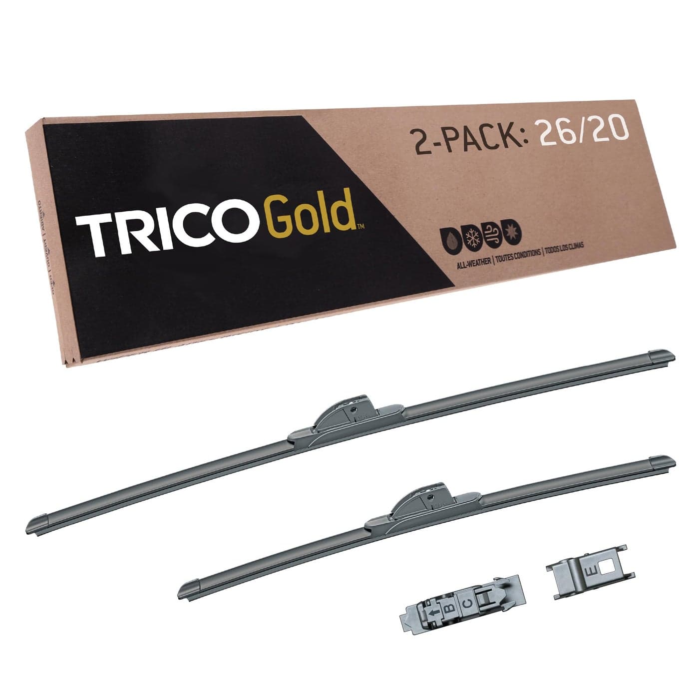 TRICO Gold 26 20 Premium Automotive Replacement Windshield Wiper Blades Set of 2 Passenger and Driver Side AllWeather Beam Wiper Blades for Select Vehicle Models