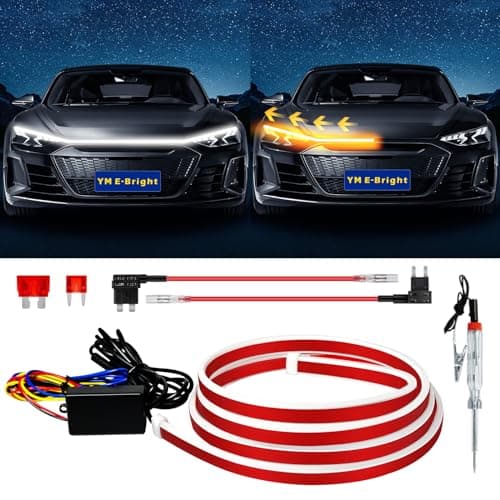 Dynamic Scan Start Up Hood Light Strip Sequential Flowing Turn Signal Lights Flexible DRL Daytime Running Car Led Light Strip Exterior, Dual Color Amber White Switchback 12V 79inch (1 Set)