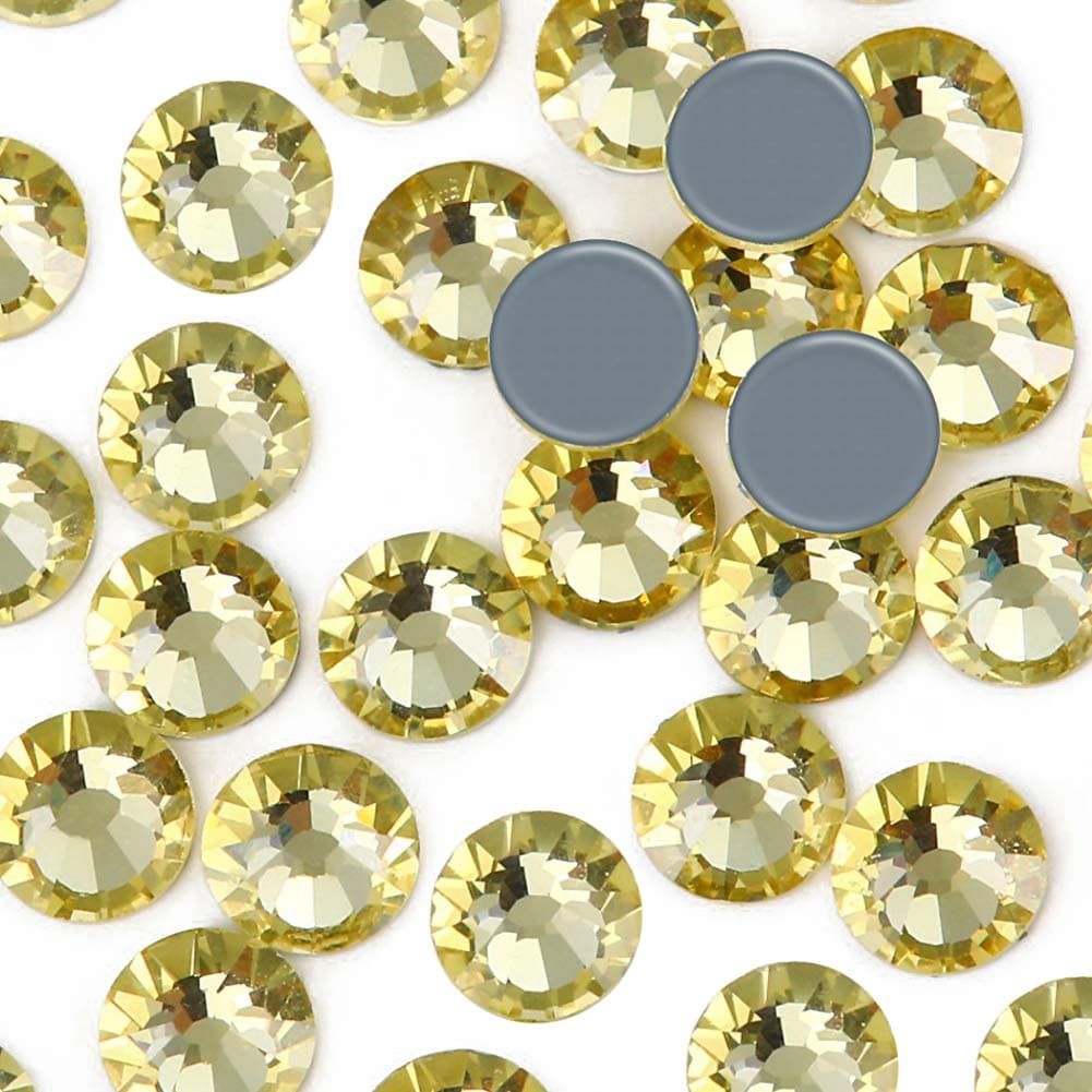 Dowarm 1440 Pieces Hotfix Crystal Rhinestones for Clothes Crafts Hot Fix Glue on Flatback Crystals Iron on Crystal Rhinestone Yellow Jonquil SS20