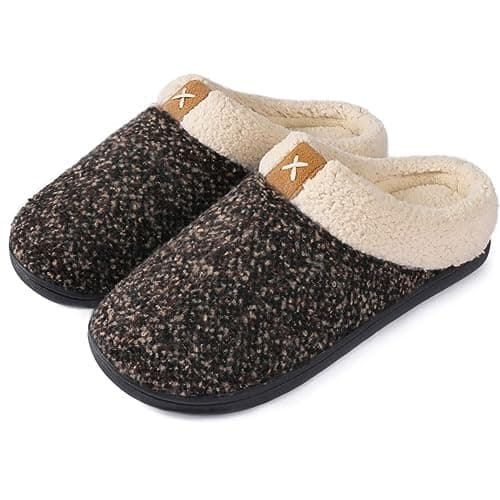 ULTRAIDEAS Mens Warm Fuzzy Slip On Slippers Sherpa Lined House Shoes with Memory Foam for Indoor Outdoor Mens Gifts for Winter Upgrade Brown Size 1112