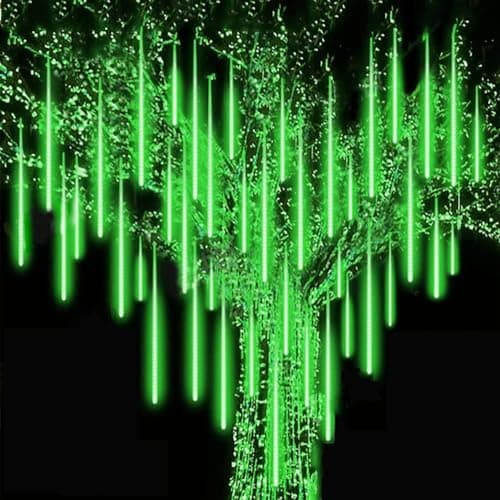 LITEHOM Rain Drop Lights, LED Meteor Shower Lights 11.8 inch 8 Tubes 192leds, Icicle Falling Lights for Diwali Lights for Decoration for Home Xmas Tree Christmas Decoration Outdoor (Green)