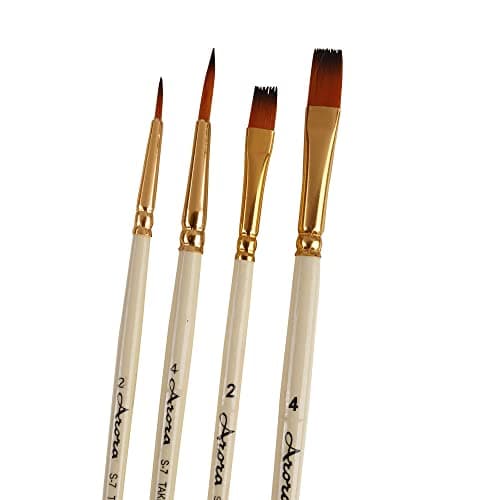 Arora 4pc Round and Flat Mix Painting Brush Set for Water Acrylic and Gauche Painting(Wood)