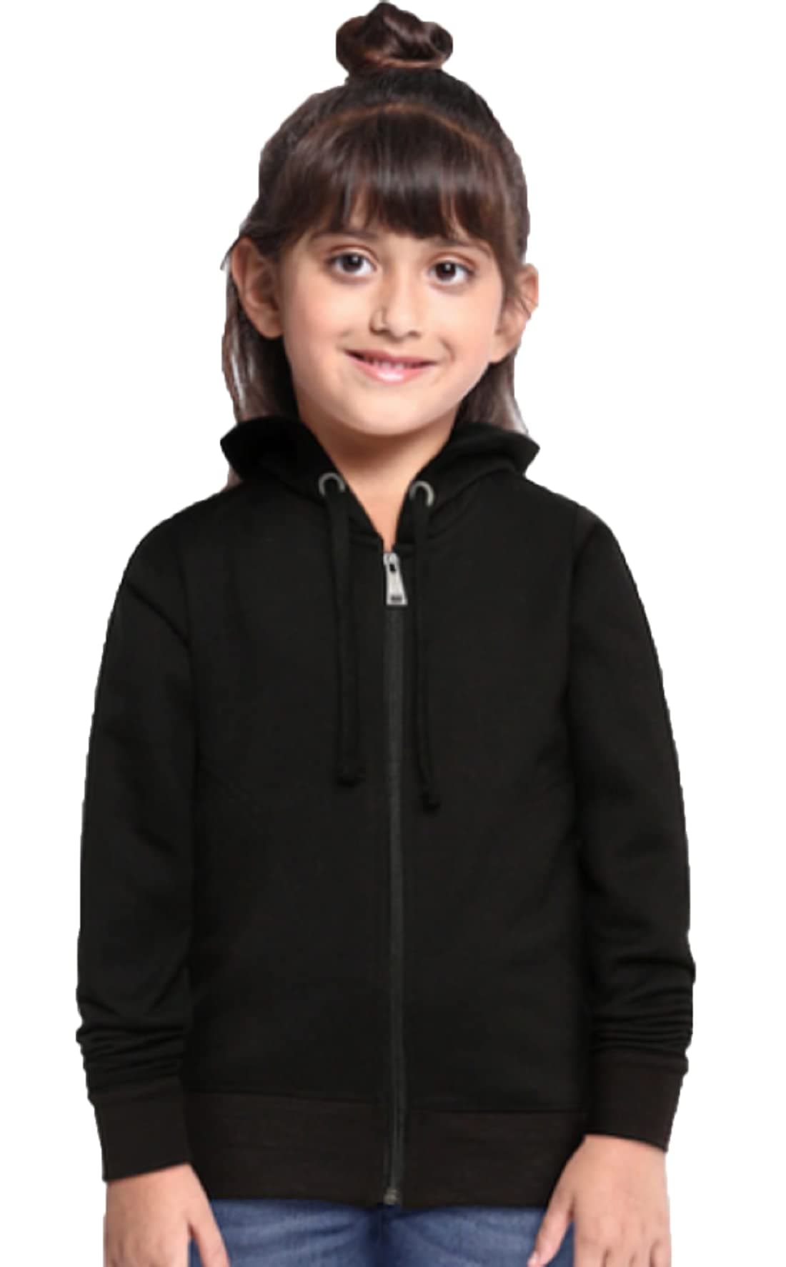 ADBUCKS Rich Cotton Full Sleeves Zipper Regular Fit Sweatshirt for Girls and Boys Jacket with Hoodies (Black, 6-7 Year Small)