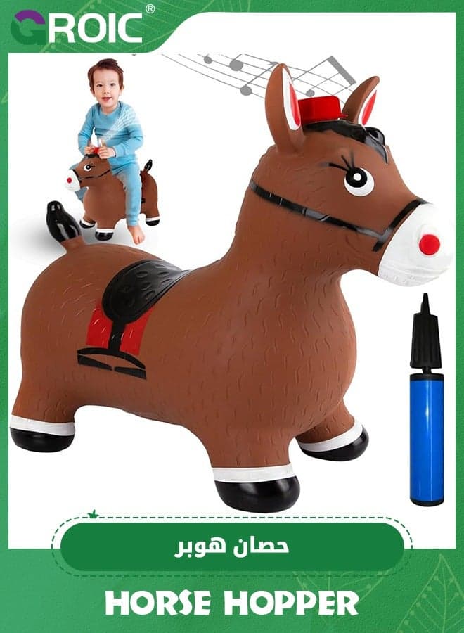 Bouncy Horse Hopper with Music,Ride on Rubber Horse for Active,Inflatable Horse Toy,Inflatable Jumping Hopping Horse,Bouncing Farm Animals