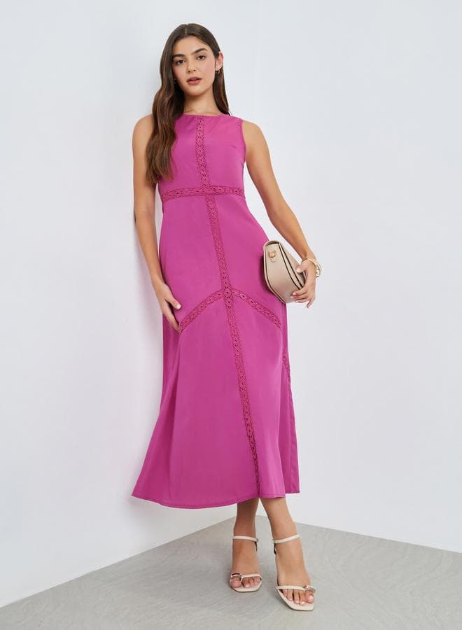 Pink Self-Design Sleeveless A-Line Maxi Dress
