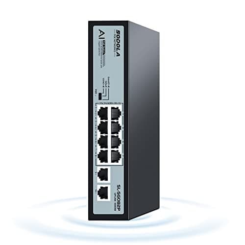 SODOLA 8 Port Gigabit PoE Switch,2 Gigabit Uplinks,120W 48V Built-in Power,802.3af/at,Plug & Play Unmanaged PoE Network Switch