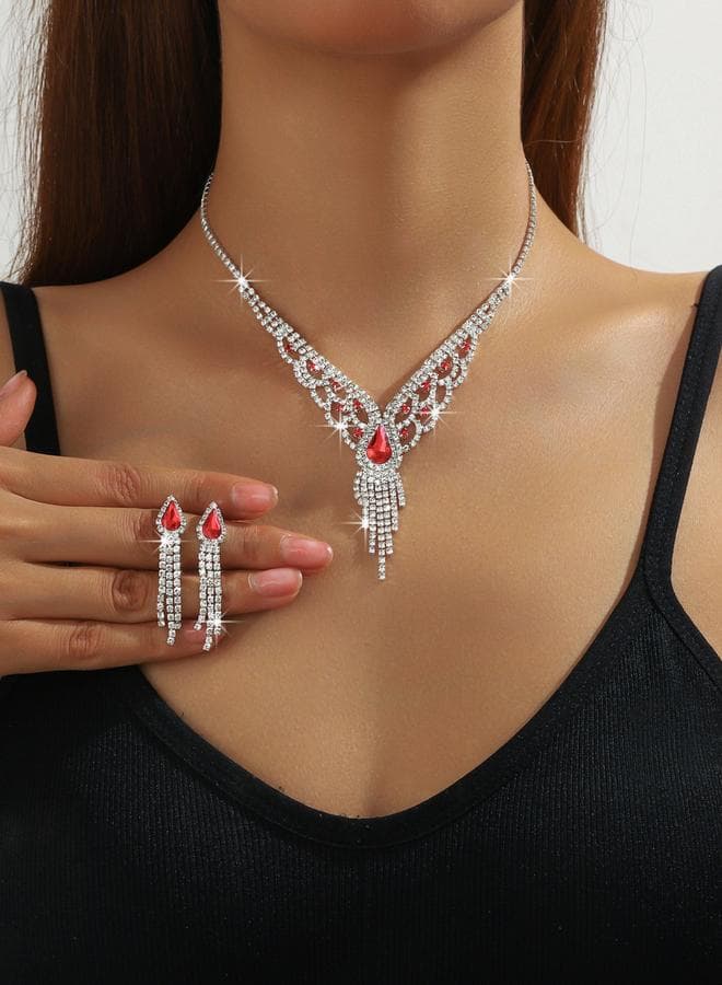 Rhinestone Embellished Necklace with Earrings Set