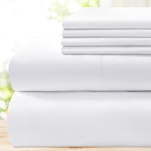 BYSURE Hotel Luxury Bed Sheets Set 6 PieceQueen White Super Soft 1800 Thread Count 100 Microfiber Sheets with Deep Pockets Wrinkle Fade Resistant