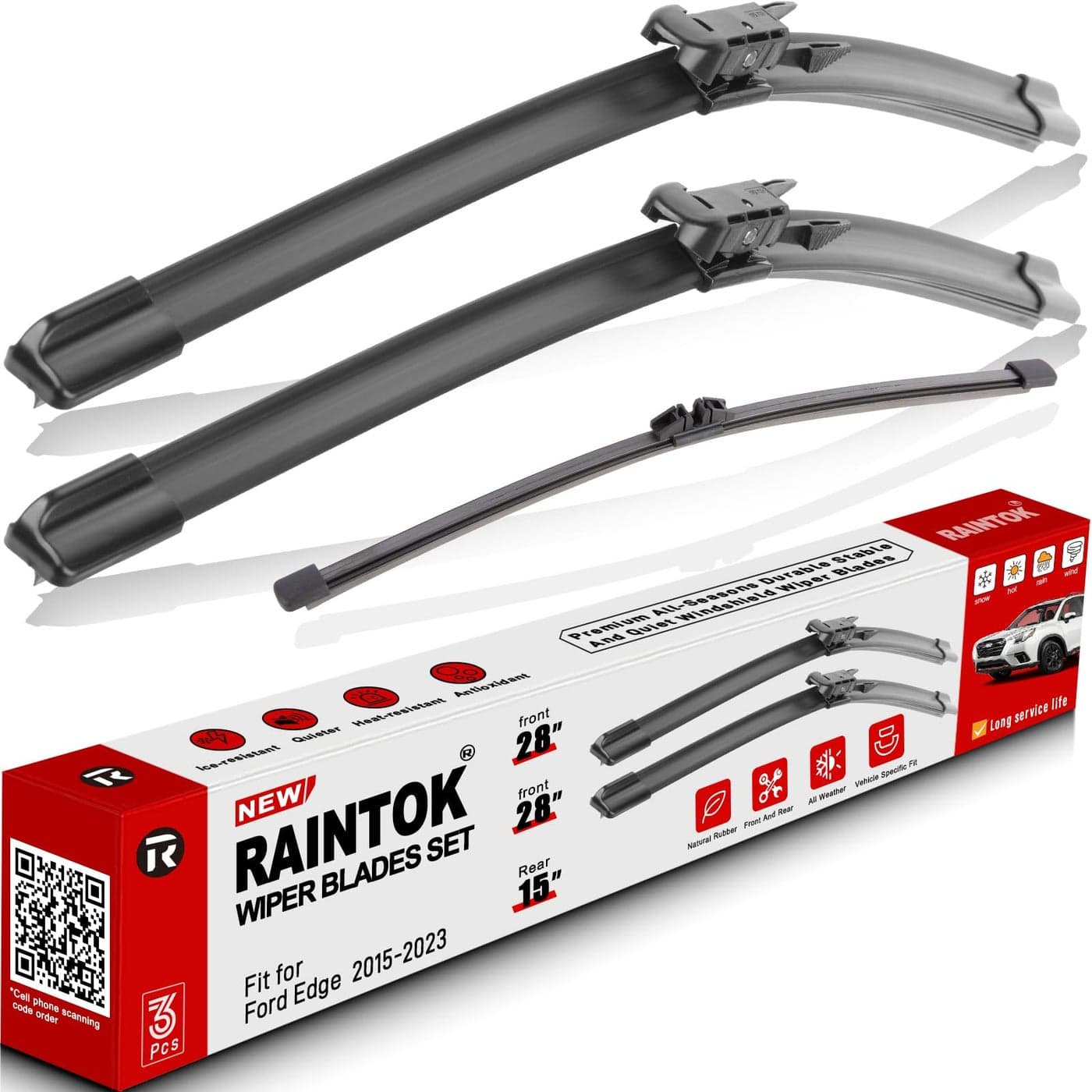 RAINTOK Windshield Wiper Blades Replacement for 20152023 Ford Edge Original Factory Quality Front Rear Wipers Blade Set for My Car 28 28 15 Pack of 3