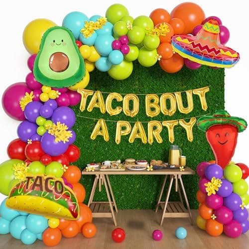 Amandir 169Pcs Mexican Fiesta Party Decorations Fiesta Balloon Garland Arch Kit Cactus Chili Avocado Mexican Themed Balloons for Cinco De Mayo Carnival Birthday Party Taco Bout Decoration