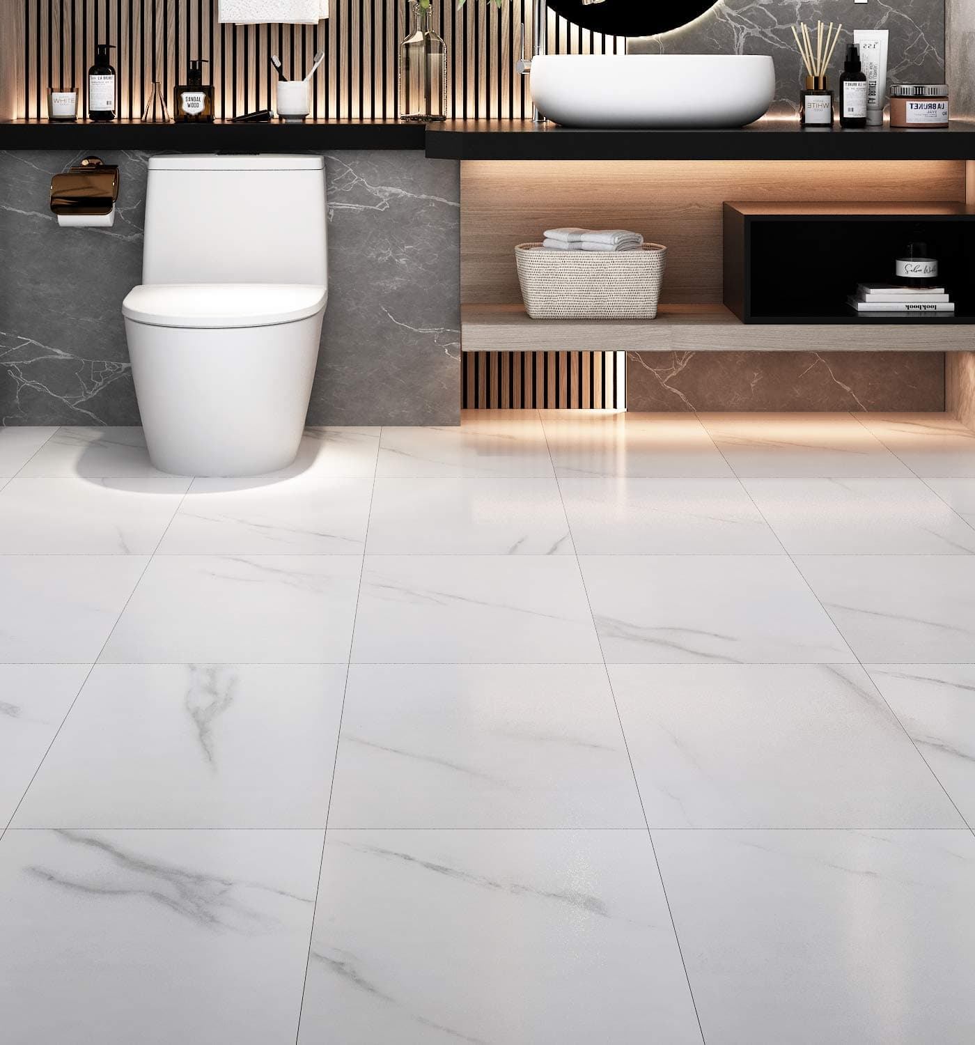 Livelynine Peel and Stick Floor Tile Stickers Waterproof Vinyl Flooring White Marble Vinyl Tiles for Kitchen Bedroom White Laminate Flooring Bathroom Linoleum Flooring Sheet Adhesive 12X12 Inch 4-Pack