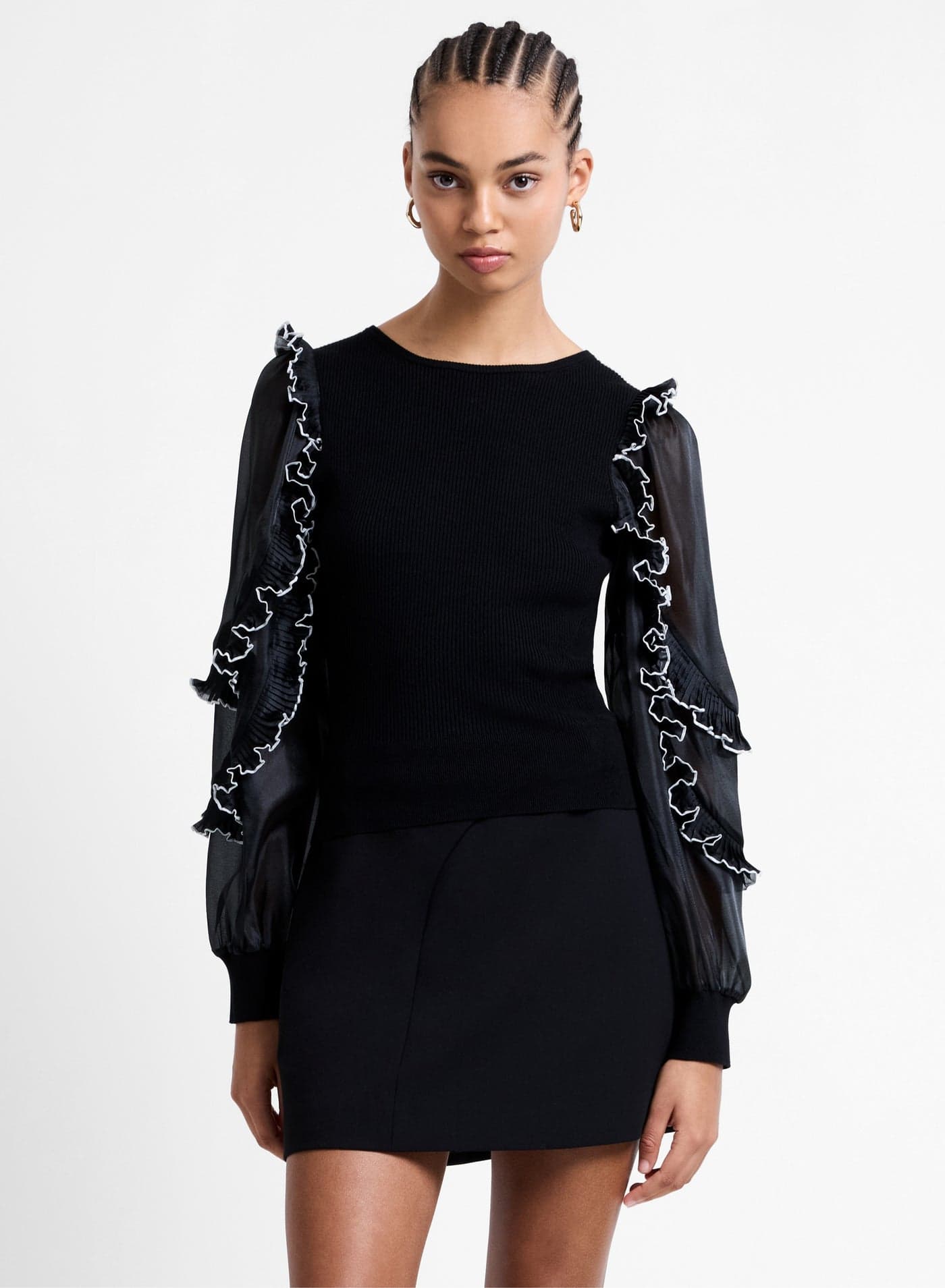 Krista Mix Ruffle Trim Sleeve Top