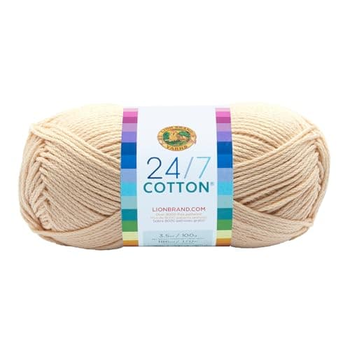 Lion Brand Yarn Lightweight 24/7 Cotton Yarn for Knitting, Crocheting, and Crafts, Ecru, 1 Pack