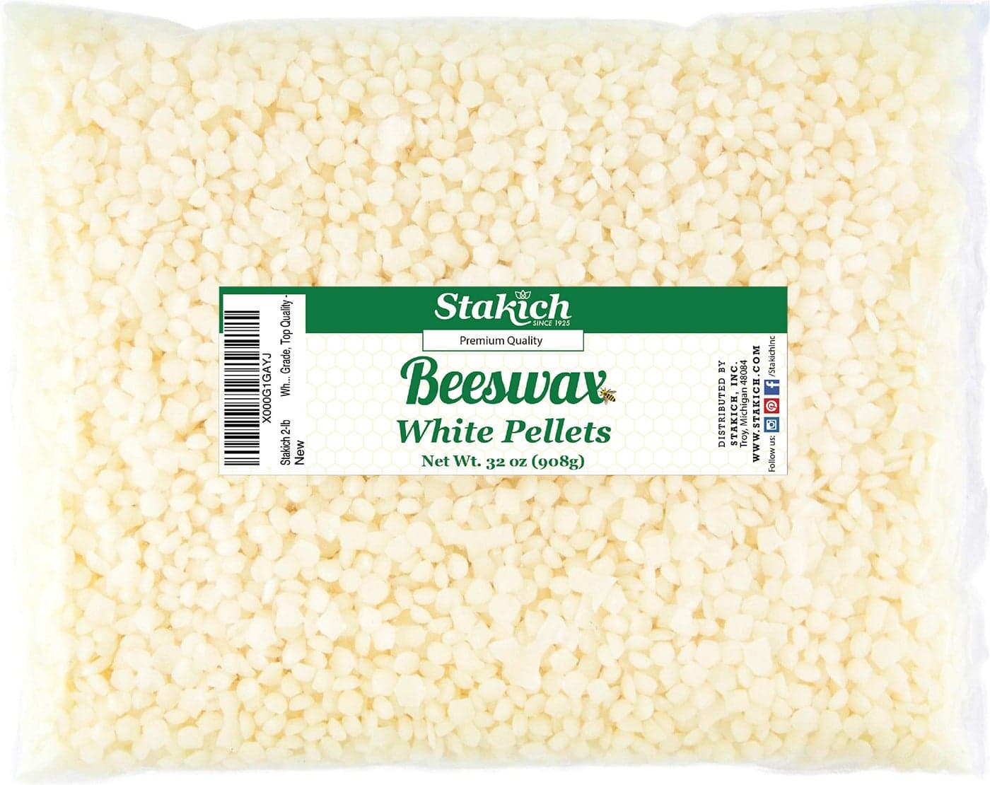 Stakich 2lb Pure White Beeswax Pellets Cosmetic Grade