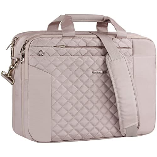 KROSER 17 Inch Laptop Briefcase Bag Expandable Computer Case With Anti Theft Waterproof Messenger Shoulder Bag for Business Office Travel Pink