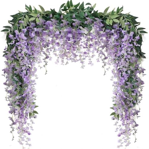 JUSTOYOU 3PCS 7FT Artificial Wisteria Vine Garland Fake Flower Wisteria Garlands for Outdoor Indoor Wedding Wall Badroom Decoration(Purple)