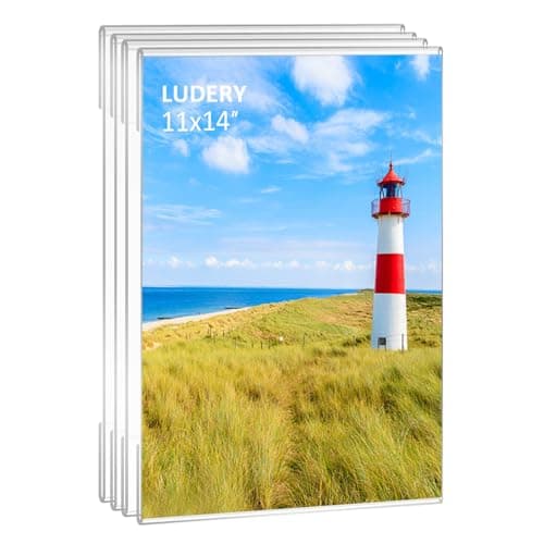 Ludery 11x14 Acrylic Picture Frames,Set of 4 Clear Photo Frame for Wall,Clear Frameless Frames 11 x 14,Floating Hanging Picture Frames 11 x 14 for Home, School, Office