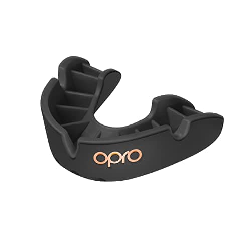 OPRO Bronze Level Sports Mouthguard – Custom-Fit, Breathable, Slim Design – Protective Mouth Guard for Football, Wrestling, Boxing, MMA, Lacrosse & All Contact Sports, Case Included – Black, Adult