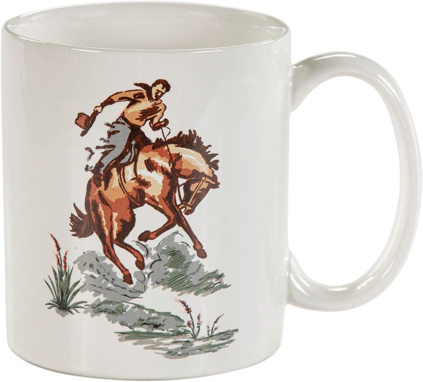H HIEND ACCENTS Paseo Road Ranch Life Coffee Mug Set of 4 Cowboy Pattern Ceramic Mugs for Tea Cocoa Hot Chocolate Cups with Handle for Hot or Cold Drinks Western Rustic Design