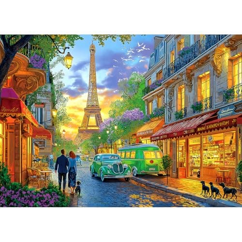 Blueforest 1000 Piece Puzzle for Adults Paris Street View Sunset Landscape Jigsaw Puzzle wEiffel Tower Challenging for Adults Family Game Night