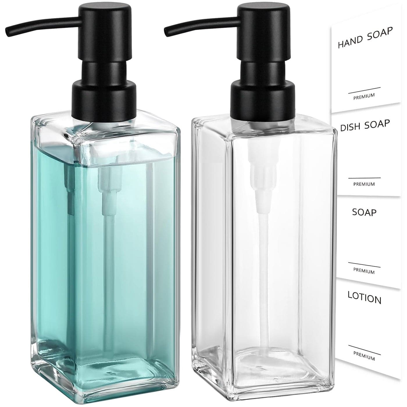 GMISUN Glass Soap Dispenser with Stainless Steel Pump Clear Hand Soap Dispenser for Bathroom 12 fl oz350ml Hand and Dish Soap Dispensers Set for Kitchen Refillable Liquid Soap and Lotion Bottle