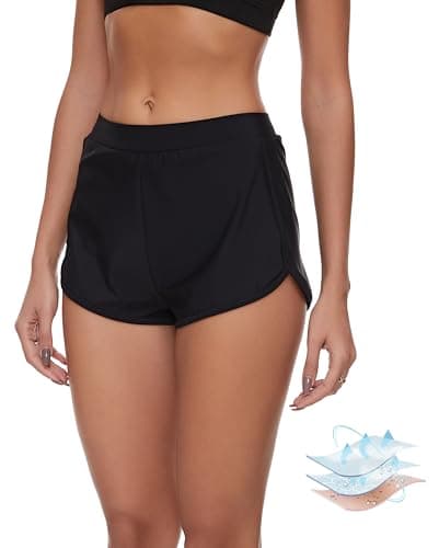 Leovqn Period Swimwear Shorts Leakproof Menstrual Swim Bathing Suit Built-in Bikini Bottom Waterproof UV 50+ Teens Girl Women M Black