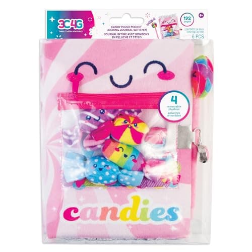 3C4G Candy Plush Pocket Locking Journal with Pen Zipper Pouch Holds 4 Removable Candy Plushies 192 Pages Take NotesSketchDesign Ages 6