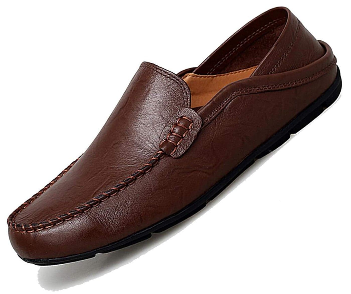 Go Tour Mens Premium Genuine Leather Casual Slip On Loafers Breathable Driving Shoes Fashion Slipper Dark Brown 8542