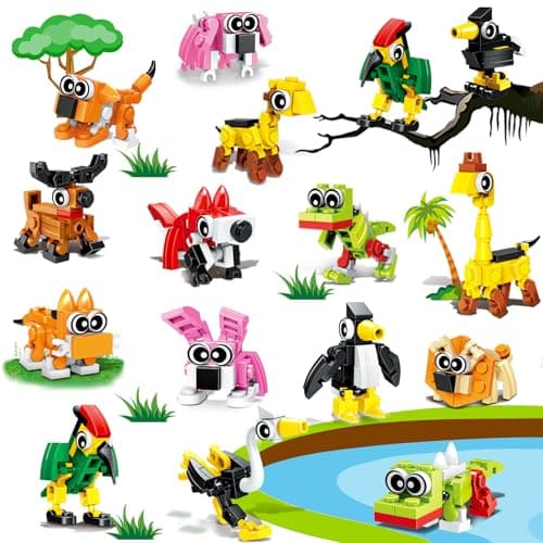 20PCS Mini Animal Building Blocks Party Favors for Kids 48 812 Birthday Goodie Bag Stuffers Classroom Treasure Box Toys Carnival Prizes Bulk Pinata Fillers Trinket End of Year Student Gifts Boy Girl
