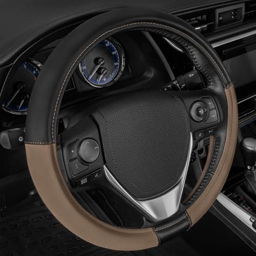 Cat ErgoDrive Car Steering Wheel Cover with Tan Beige Grip Black Faux Leather Steering Wheel Cover for Auto Truck Van SUV Standard 145 15 Inches