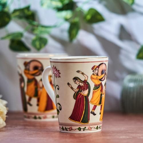 GOLDEN QUEEN'S Mugs Set Of 2 For Coffee, Tea, Milk - Ideal For Your Daily Beverage Ritual, Hosting & Casual Gatherings | 24 K Gold On Rim - Dance Of Harmony, 300 Ml