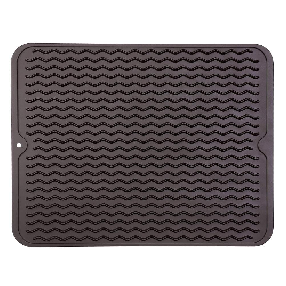 MicoYang Silicone Dish Drying Mat for Multiple UsageEasy cleanEcofriendlyHeatresistant Silicone Mat for Kitchen Counter or SinkRefrigerator or drawer liner Coffee L 16 inches x 12 inches