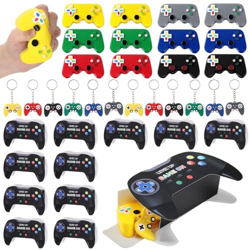 Soulchen 38 Pcs12 Set Video Game Party Favors Controller Shaped Stress Toys Gamer Fidget Keychains with Gift Boxes Ideal for Birthday Party Sensory Fidget Toys